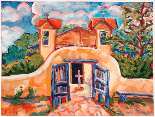New Mexico paintings, New Mexico Missions, Kathleen Elsey paintings, El Sanctuario, Chimayo