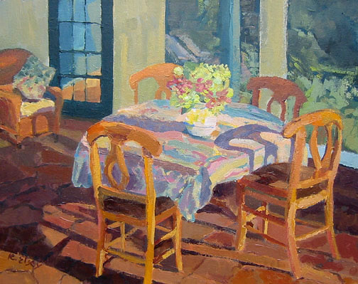 Kathleen Elsey floral painting The Porch, Just Before Lunch