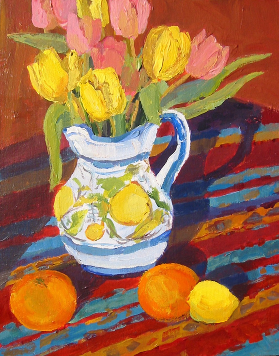 Yellow and Pink Tulips with Fruit