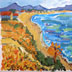 Mediterranean Beach Village with Purple Mountains