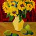 Sunflowers with Red Curtain
