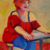 Woman in Red on Stool