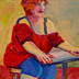 Woman in Red on Stool
