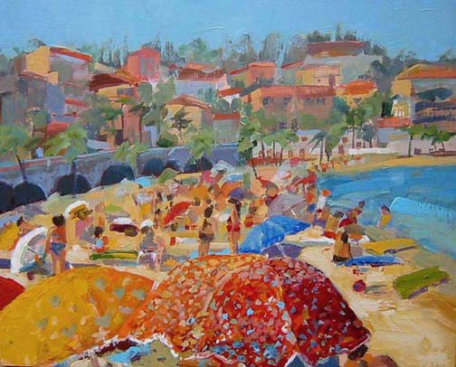 Kathleen Elsey Paintings Happy Colorful Beach day Umbrellas