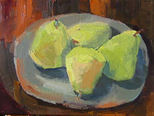 Pears on Green Plate