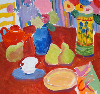Kathleen Elsey Painting Workshop Red Tea Pot Easy as 1-2-3 Acrylic Painting