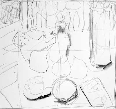 Kathleen Elsey Painting Workshop Acrylic Workshop easy as 1-2-3- Red Tea Pot sketch